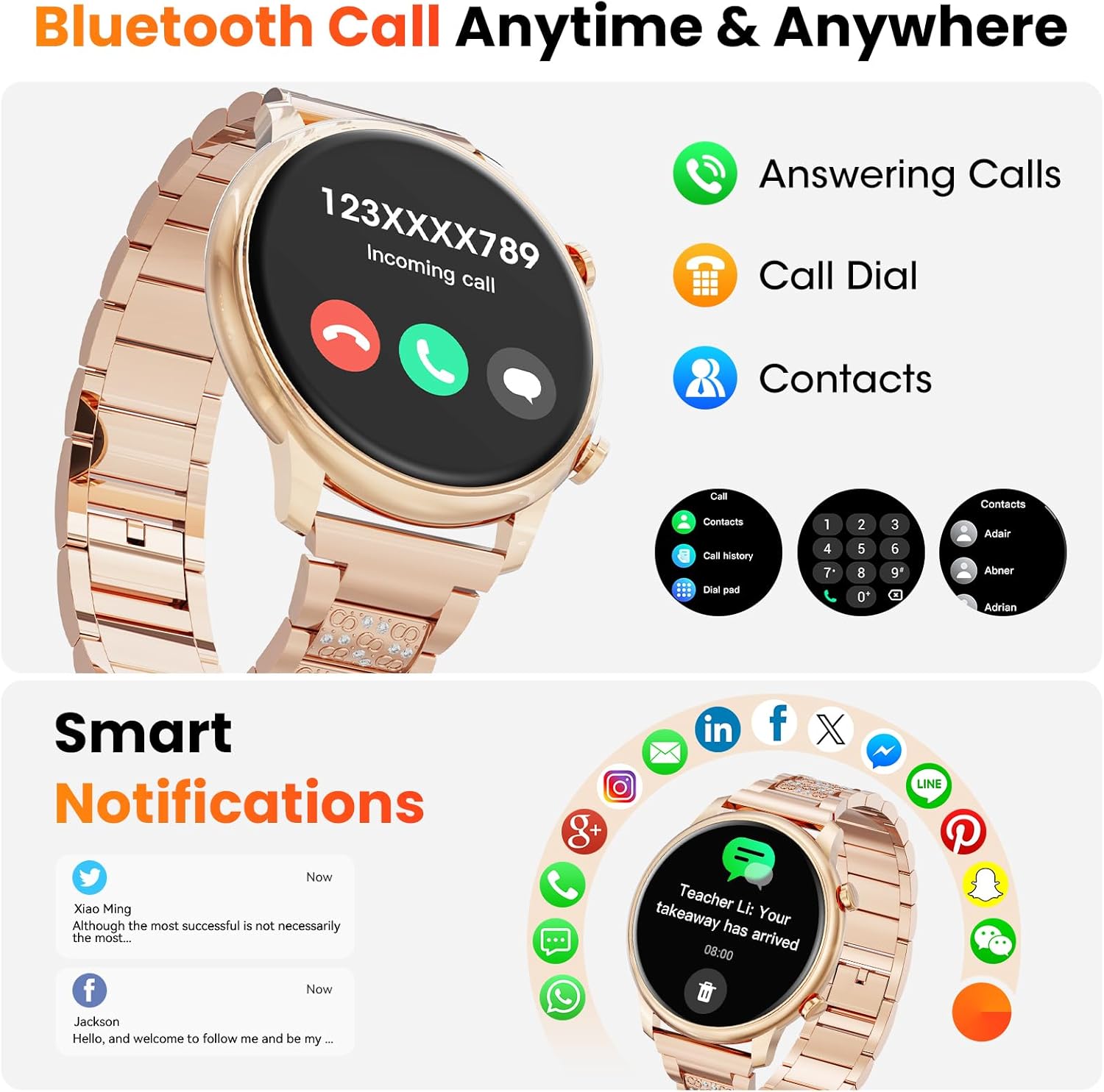 Hwagol Smart Watches for Women Android Phones iPhone Compatible(Bluetooth Call),1.39'' Round Fitness Tracker Heart Rate/SpO2/Sleep Monitor,100 Sport Modes Pedometer